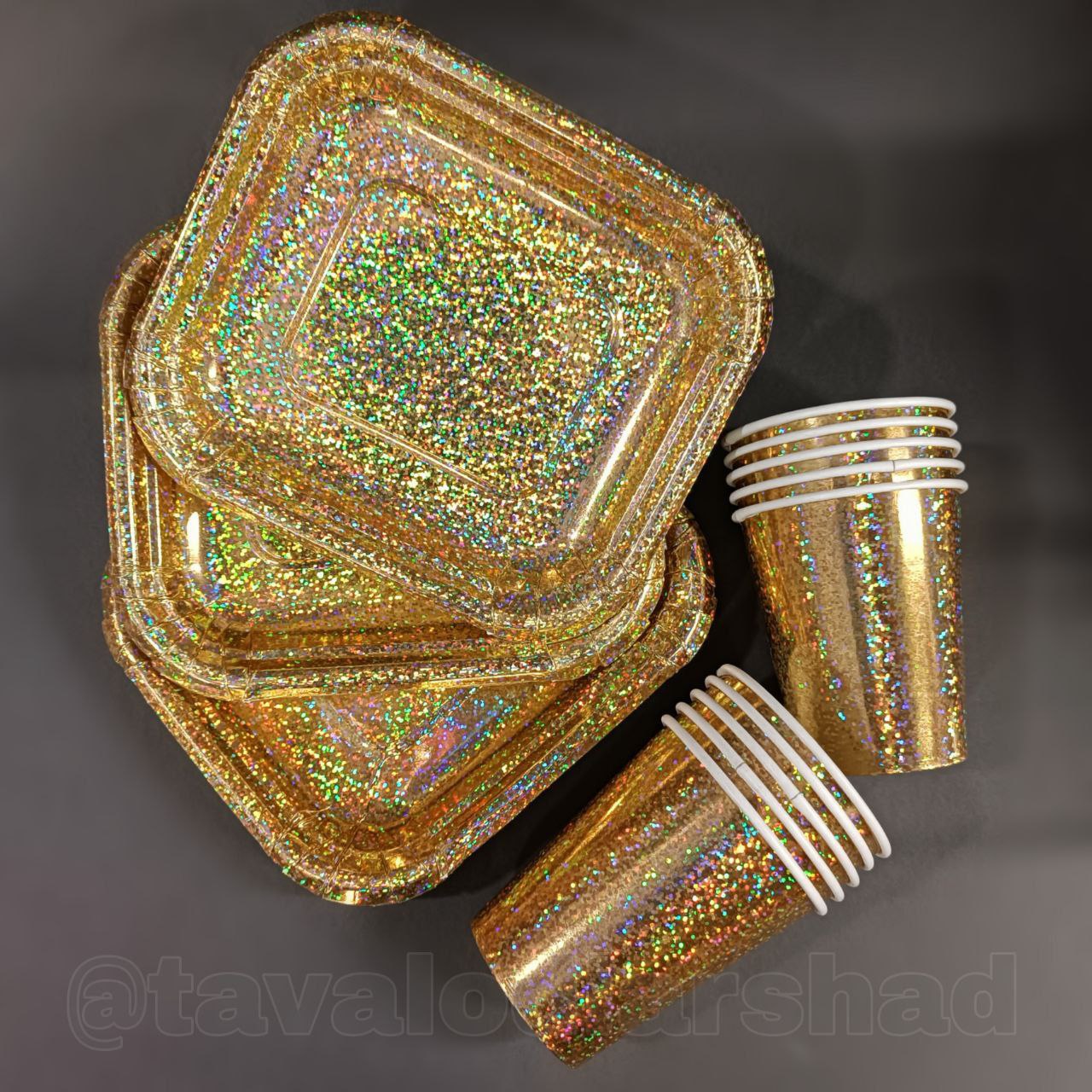 ست لیوان پیش دستی هولوگرام طلایی