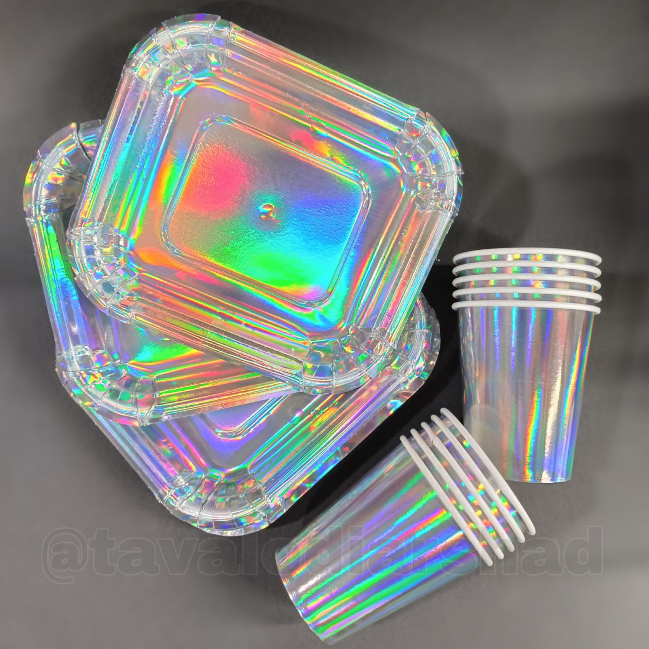 ست لیوان پیش دستی هولوگرام هفت رنگ