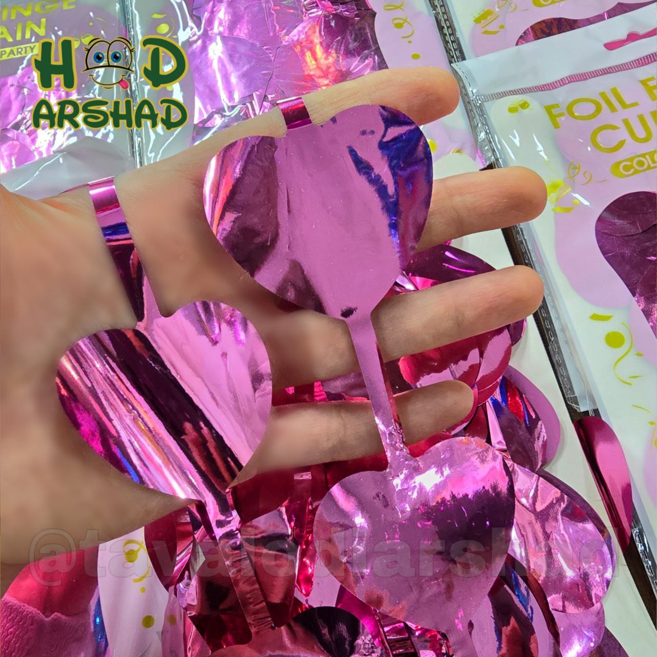 پرده متالایز قلبی چسب دار صورتی