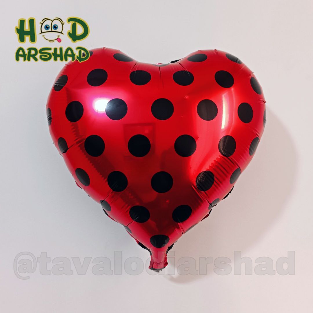 بادکنک فویلی قلب خالدار قرمز خال مشکی