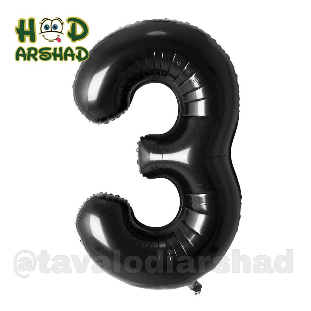 بادکنک فویلی عدد 3 مشکی ۲۶ اینچ