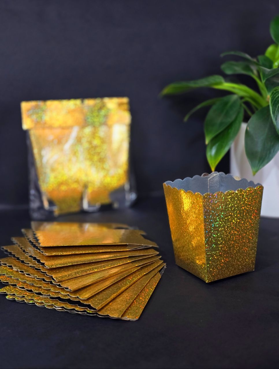 لیوان پاپکرن تک نفره هولوگرام طلایی