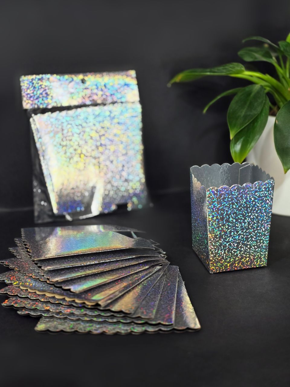 لیوان پاپکرن تک نفره هولوگرام نقره ای