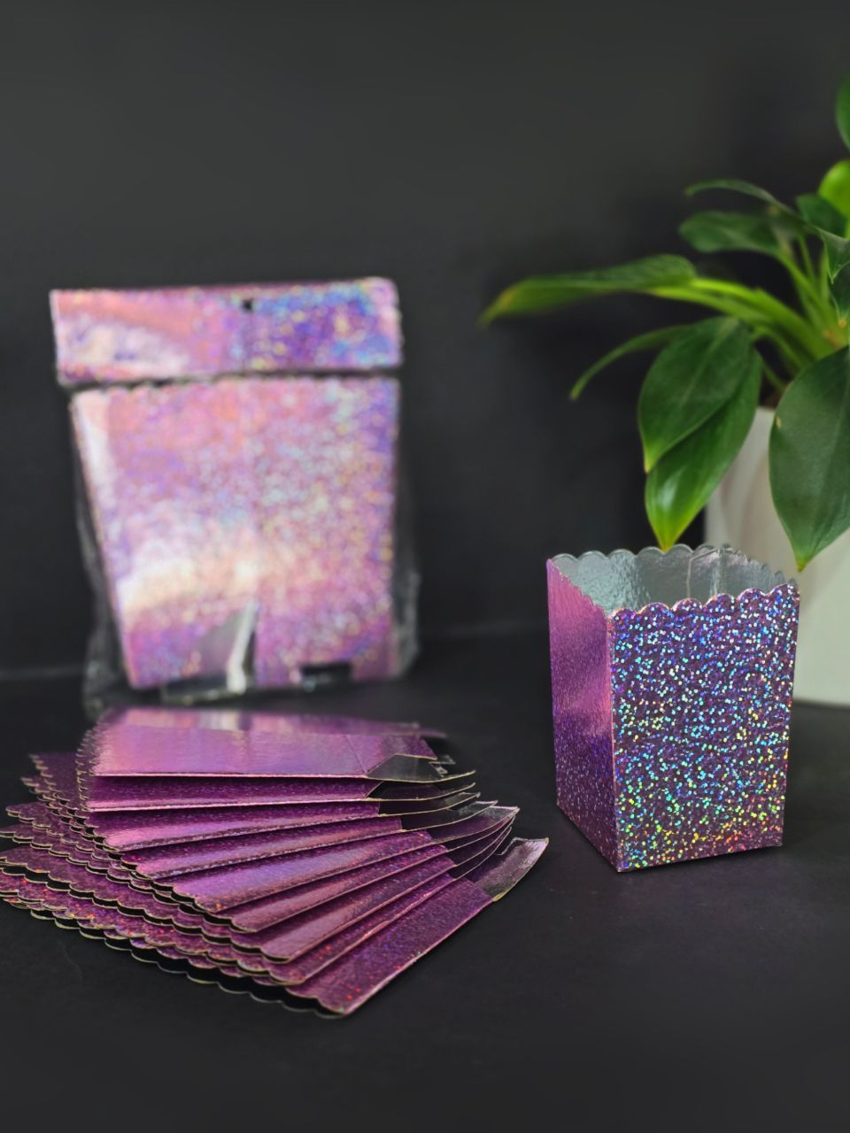 لیوان پاپکرن تک نفره هولوگرام صورتی