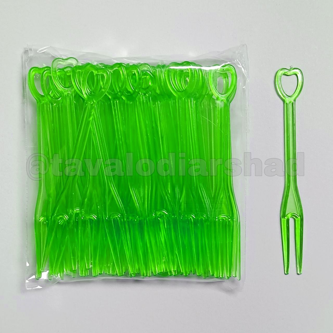 چنگال دو شاخ سبز بسته ۵۰ عددی